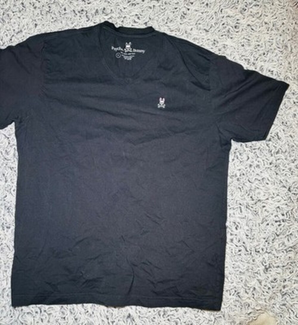 Psycho Bunny T Shirt Men's 6 Solid Black V-Neck Bunny Logo Pima Cotton